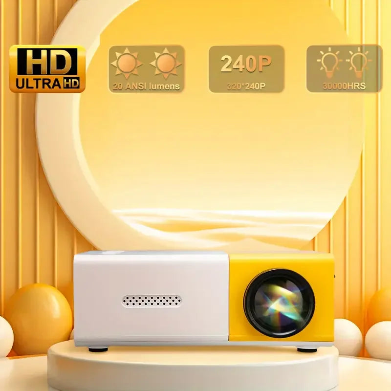 Mini projetor com tela de 72 polegadas, lâmpada LED com vida útil de 30.000 horas, suporte HD, compatível com Android/IOS/Windows/HDTV/USB