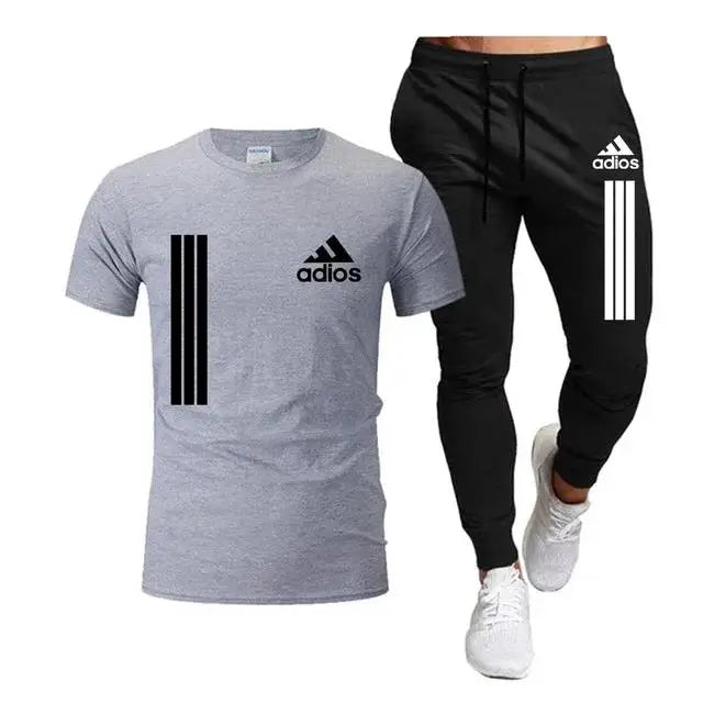Terno esportivo casual masculino de manga curta, conjunto de duas peças, camiseta e calça, moda primavera/verão 2025