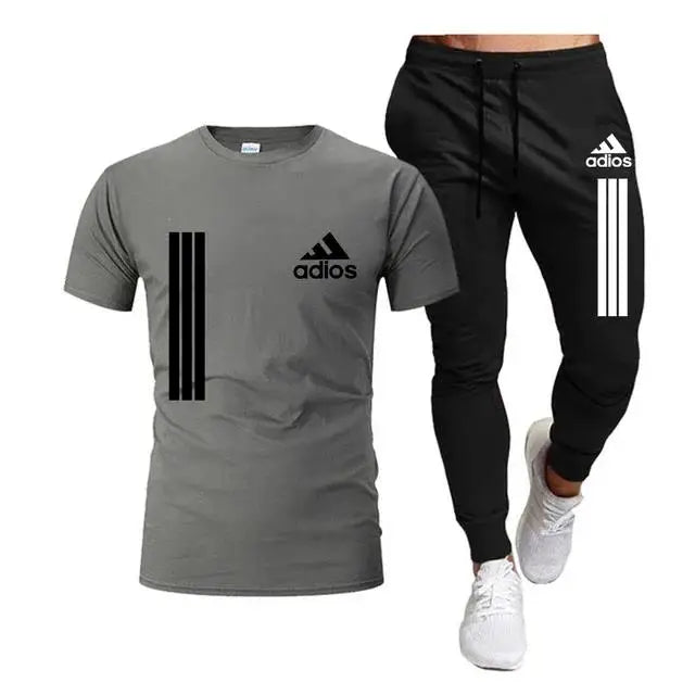 Terno esportivo casual masculino de manga curta, conjunto de duas peças, camiseta e calça, moda primavera/verão 2025