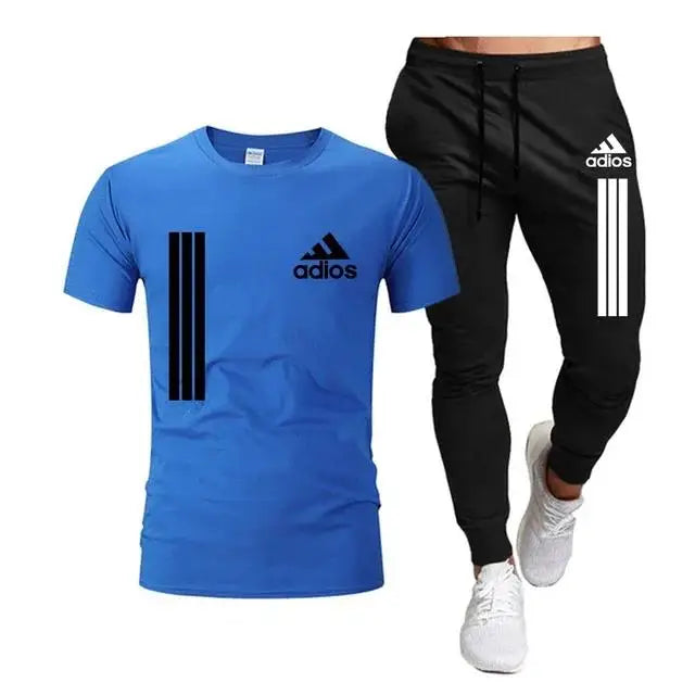 Terno esportivo casual masculino de manga curta, conjunto de duas peças, camiseta e calça, moda primavera/verão 2025
