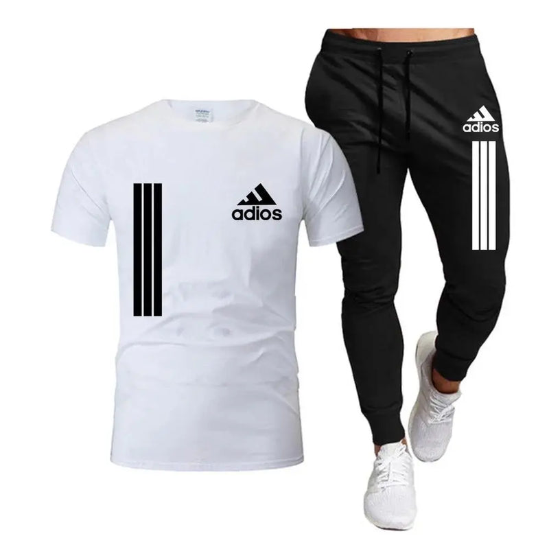 Terno esportivo casual masculino de manga curta, conjunto de duas peças, camiseta e calça, moda primavera/verão 2025