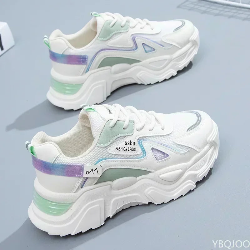 Tênis feminino plataforma 2025, calçados baixos, verde, casual, feminino, tênis chunky, calçados femininos