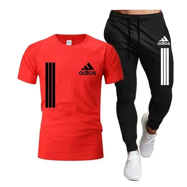 Terno esportivo casual masculino de manga curta, conjunto de duas peças, camiseta e calça, moda primavera/verão 2025