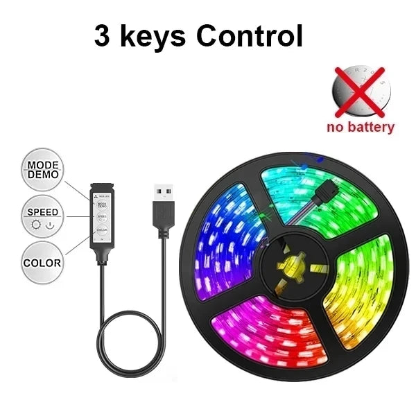 Fita de LED inteligente 5050 RGB USB 5V Bluetooth com controle remoto por aplicativo LED, diodo flexível, lâmpada de fita para TV, luz de fundo para festivais
