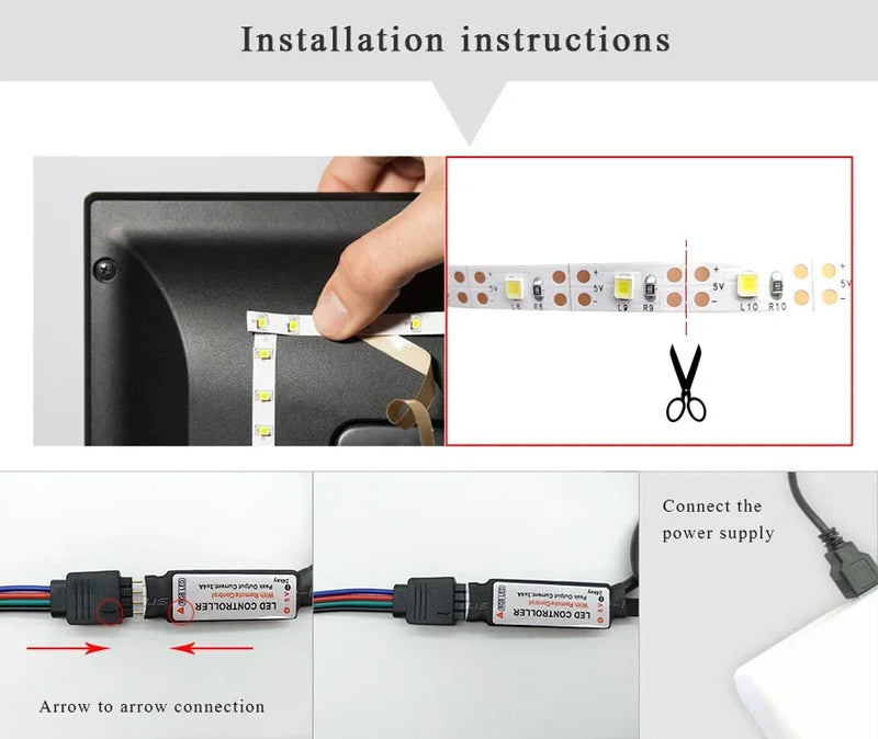 Fita de LED inteligente 5050 RGB USB 5V Bluetooth com controle remoto por aplicativo LED, diodo flexível, lâmpada de fita para TV, luz de fundo para festivais