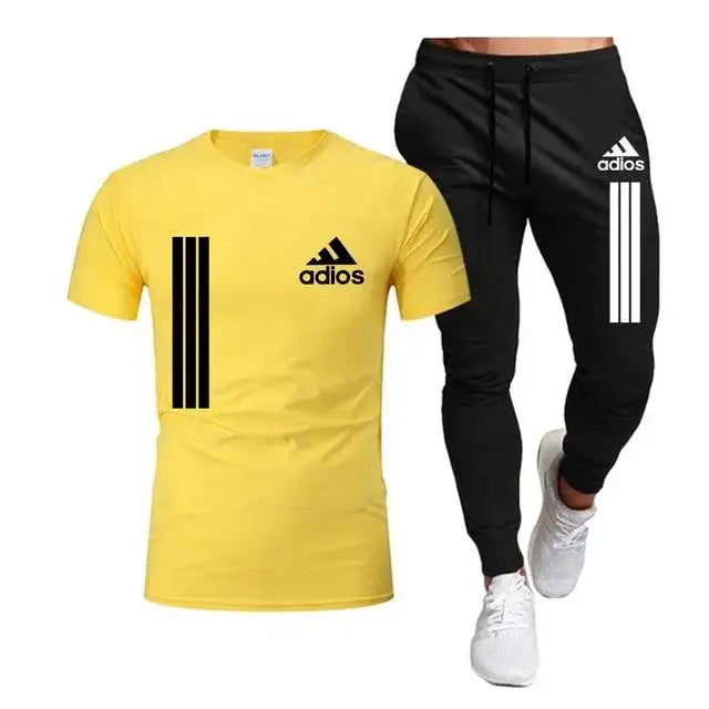 Terno esportivo casual masculino de manga curta, conjunto de duas peças, camiseta e calça, moda primavera/verão 2025