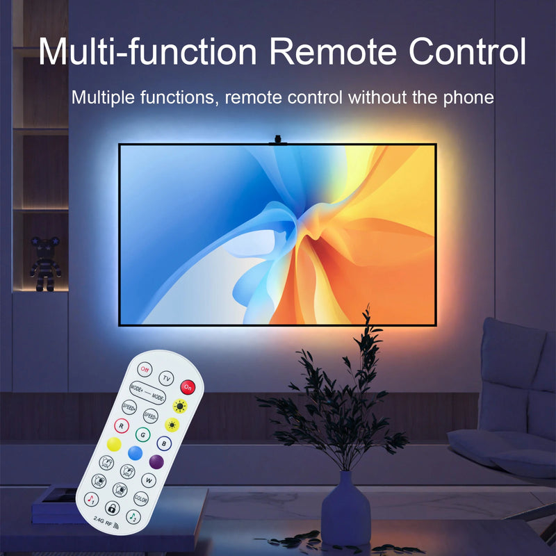 Fita LED RGB com Câmera para TV – Luz de Imersão Inteligente 3M a 5M com Efeitos Dinâmicos para Sala