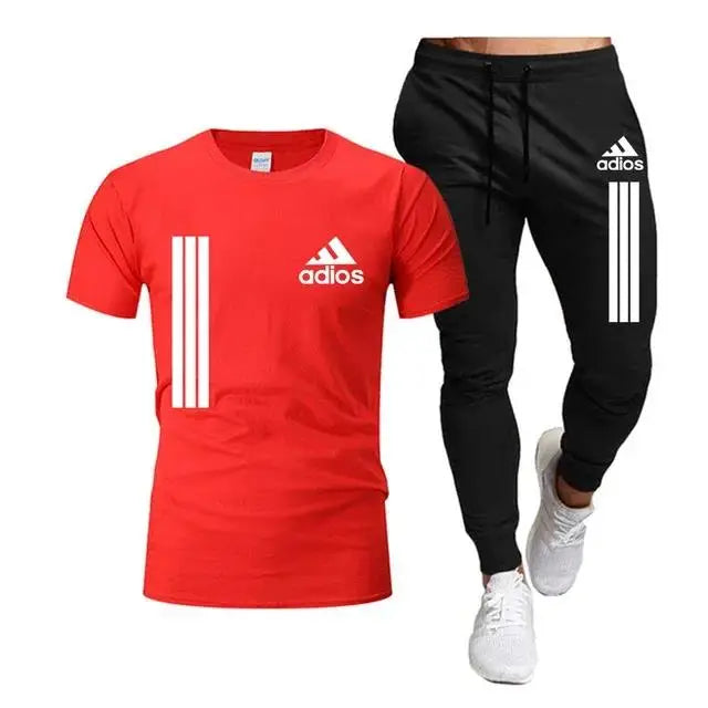 Terno esportivo casual masculino de manga curta, conjunto de duas peças, camiseta e calça, moda primavera/verão 2025