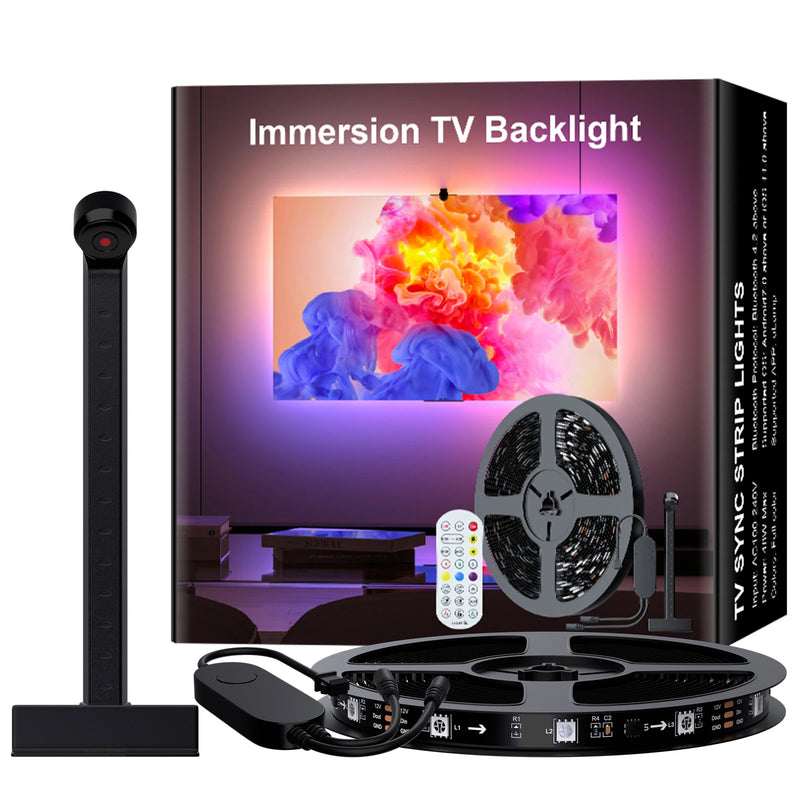 Fita LED RGB com Câmera para TV – Luz de Imersão Inteligente 3M a 5M com Efeitos Dinâmicos para Sala