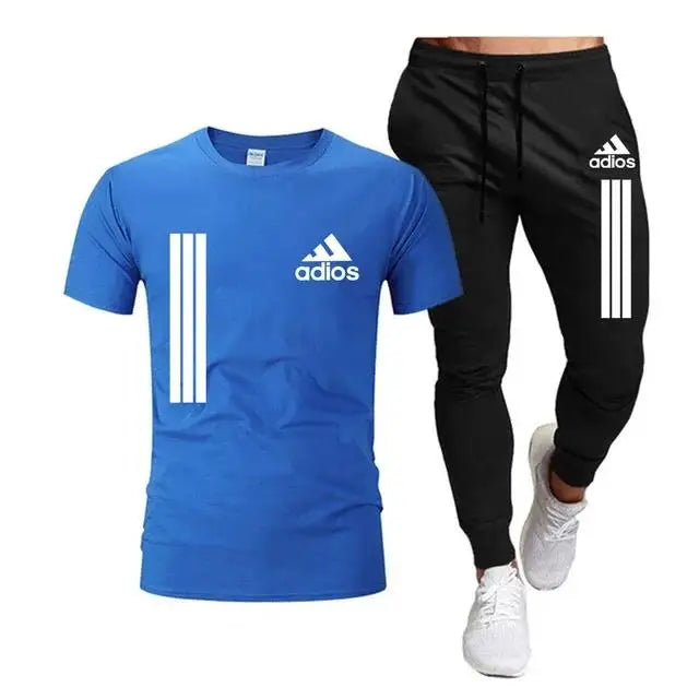 Terno esportivo casual masculino de manga curta, conjunto de duas peças, camiseta e calça, moda primavera/verão 2025