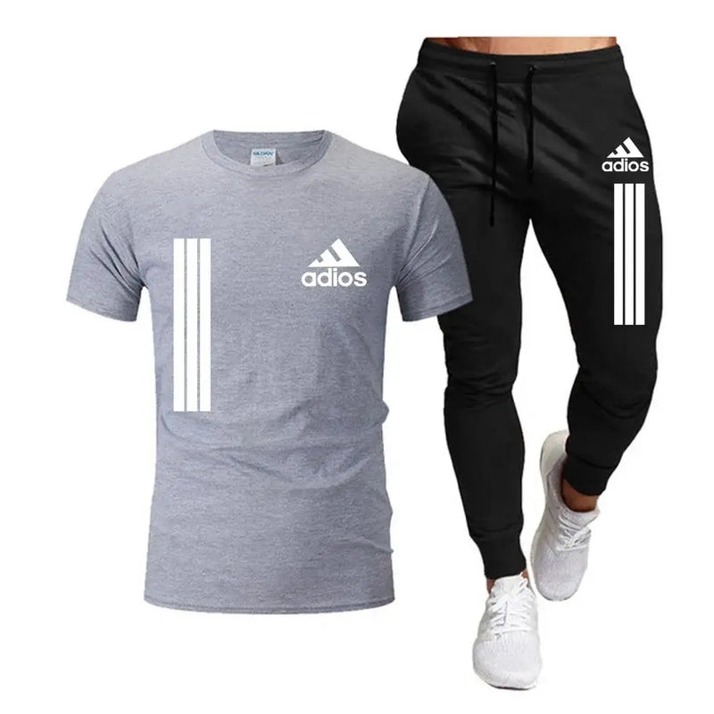 Terno esportivo casual masculino de manga curta, conjunto de duas peças, camiseta e calça, moda primavera/verão 2025