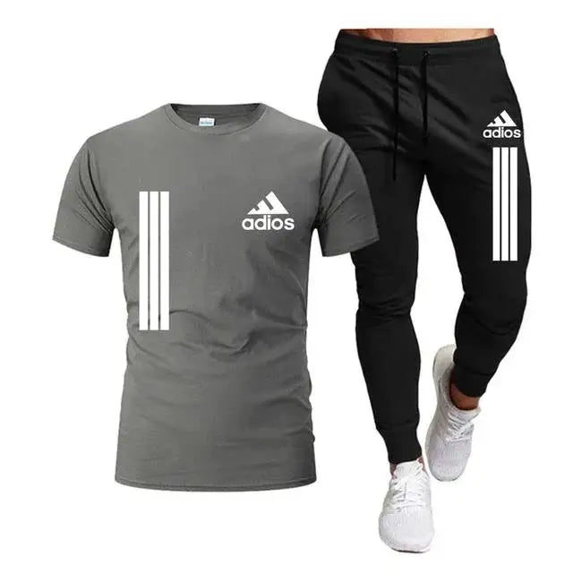 Terno esportivo casual masculino de manga curta, conjunto de duas peças, camiseta e calça, moda primavera/verão 2025