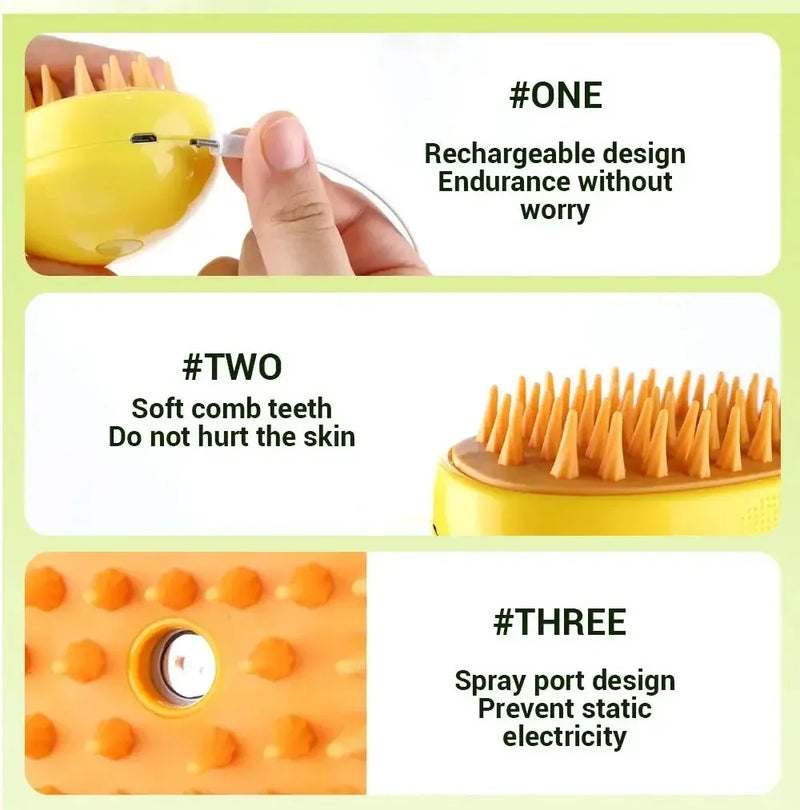 Escova elétrica para massagem e tosa de animais de estimação, escova a vapor para gatos e cachorros, escova elétrica 3 em 1 para massagem e escovas de massagem