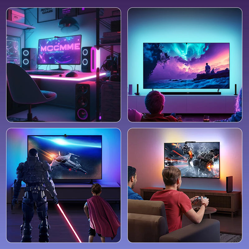 Fita LED RGB com Câmera para TV – Luz de Imersão Inteligente 3M a 5M com Efeitos Dinâmicos para Sala