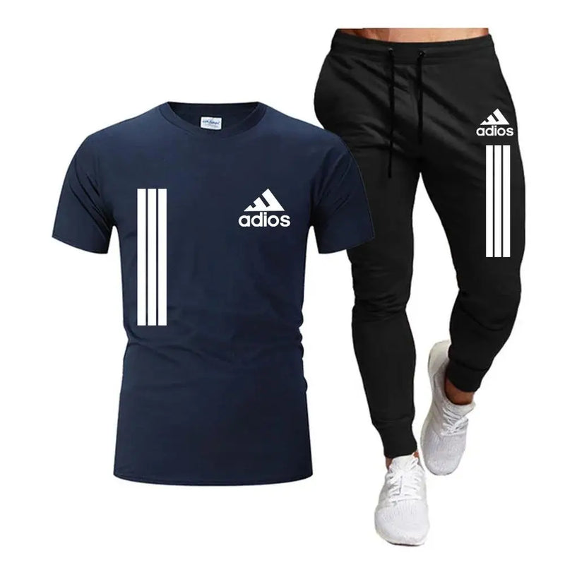 Terno esportivo casual masculino de manga curta, conjunto de duas peças, camiseta e calça, moda primavera/verão 2025